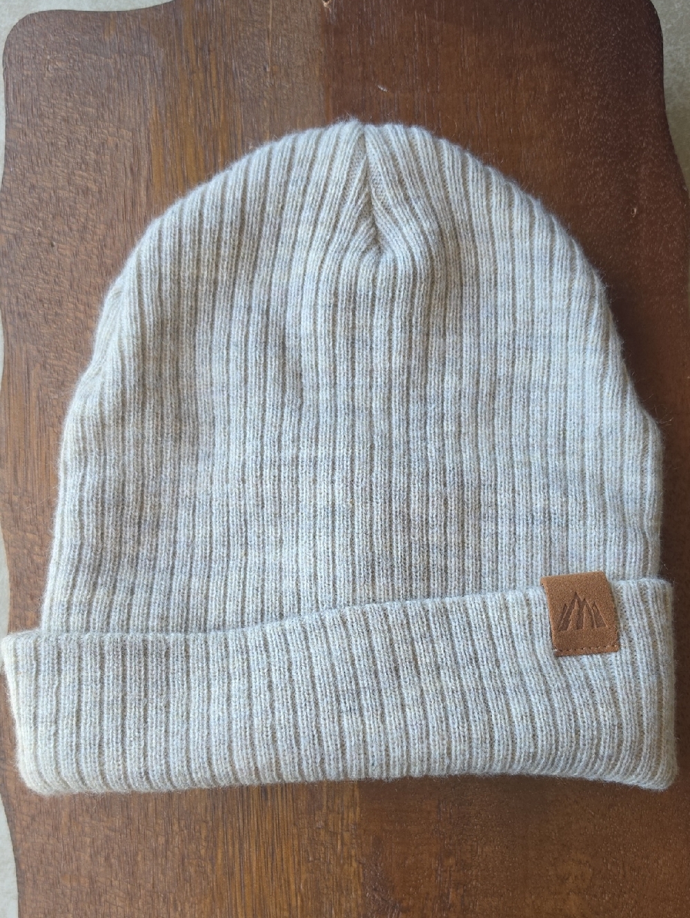 Neutral Ribbed Knit Beanie Hat - Beige